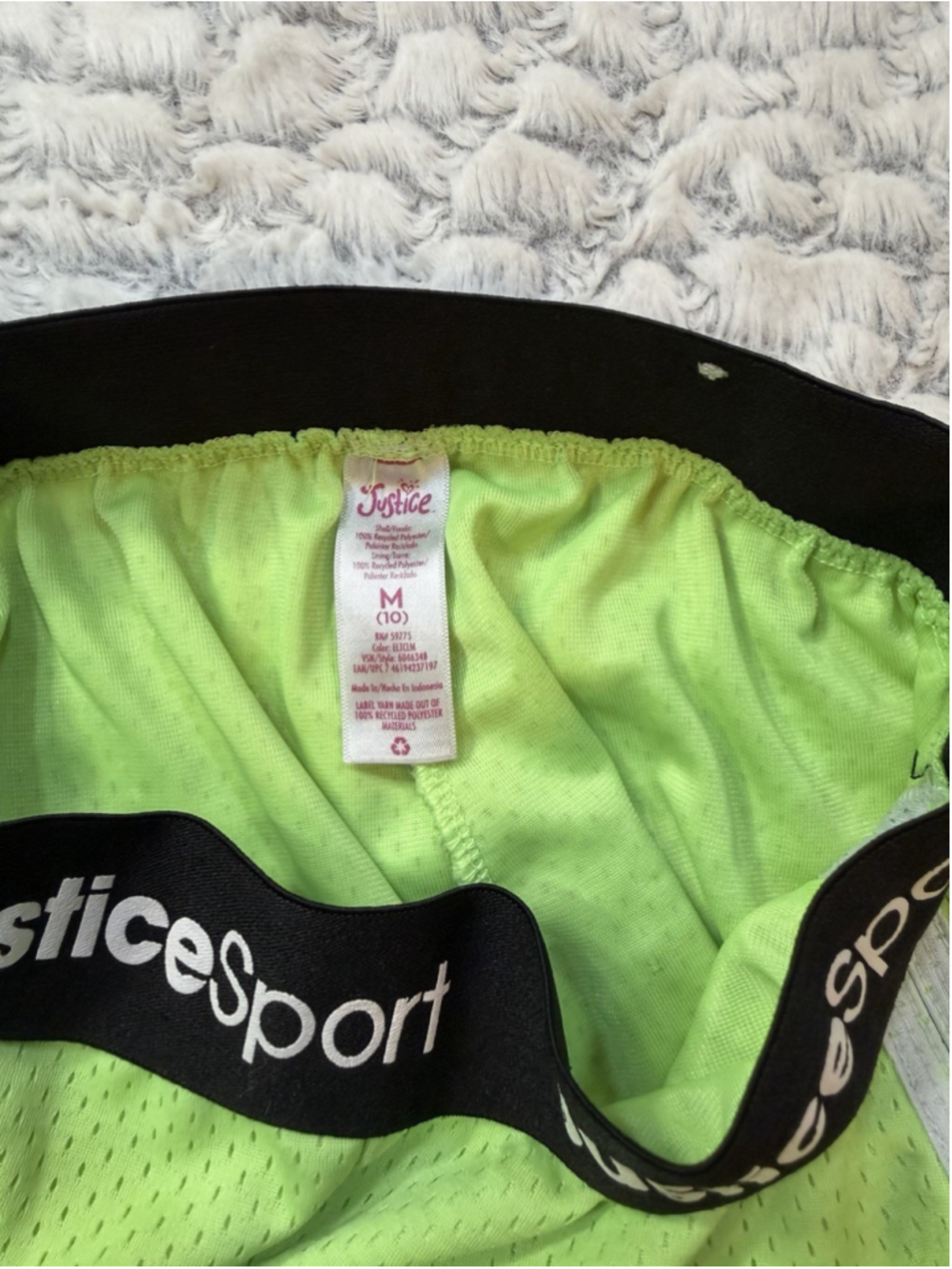 Justice Sport Girls Green Mesh Pull-On Shorts Logo Elastic Waist Size M 2" - Picture 7 of 8